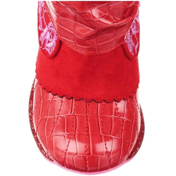 ✨RED & PINK LACE & GLITTER MIAOW IRREGULAR CHOICE ANKLE BOOTS size 43, US 10/11✨ - Picture 9 of 12